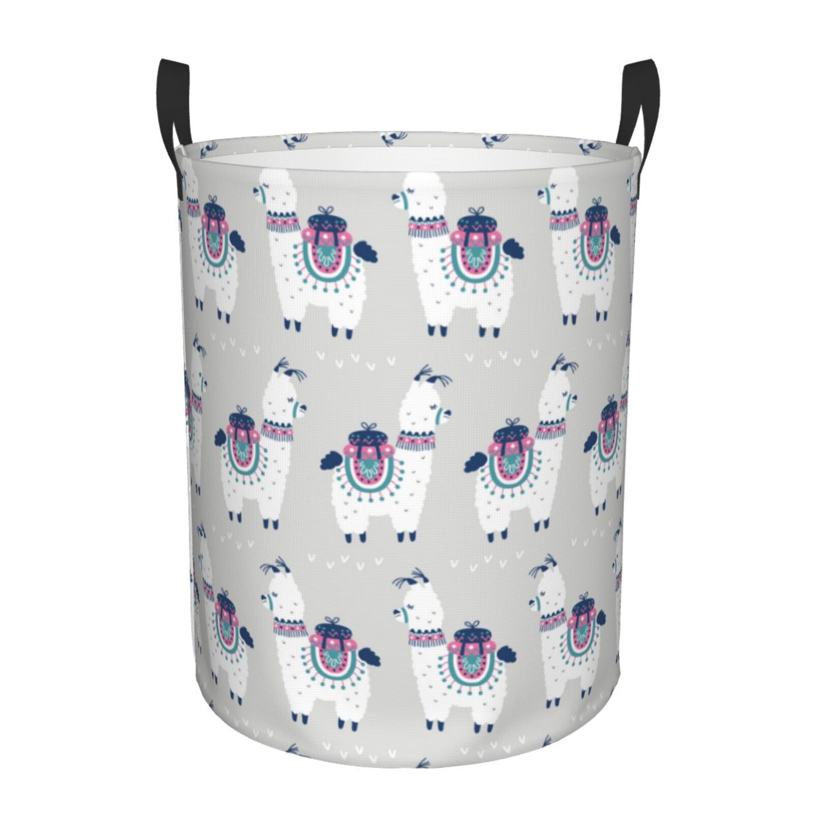 Tropical Cute Cartoon Alpacas Round Laundry Basket, Laundry Hamper with ...