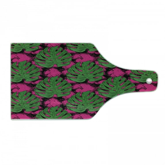 Tropical Cutting Board, Big and Detailed Monstera Leaves Wild Exotic Concept, Decorative Tempered Glass Cutting and Serving Board, in 3 Sizes, by Ambesonne