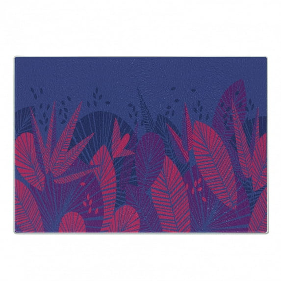 Tropical Cutting Board, Exotic Jungle Abstract Design Leaves Graphic, Decorative Tempered Glass Cutting and Serving Board, in 3 Sizes, by Ambesonne