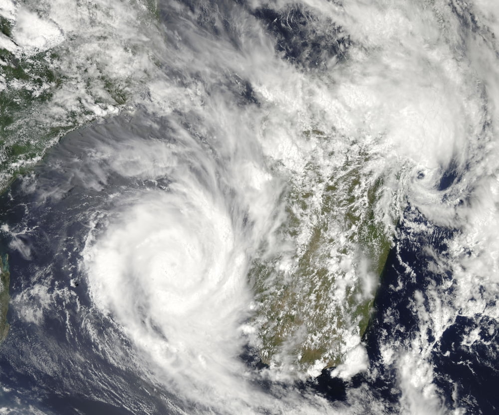 Tropical Cyclones Eric and Fanele approaching Madagascar Canvas Art - Stocktrek Images (31 x 26)