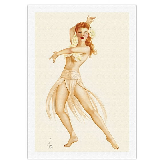 Tropical Dancer Pin-up Girl - March 1944 - Vintage Pin Up Girl Print by Alberto Vargas c.1944 - Fine Art Rolled Canvas Print 27in x 40in