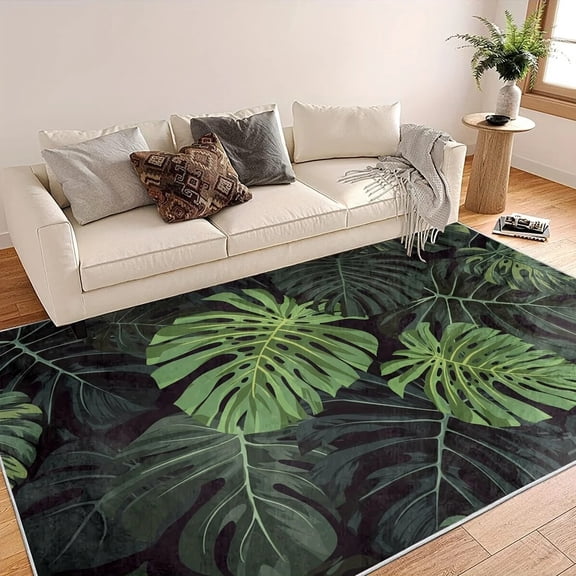Tropical Dark Green Leaves Pattern Living Room Carpets Sofa Table Large Area Rugs Washable Indoor Entrance Floor Mat Decor Rugs