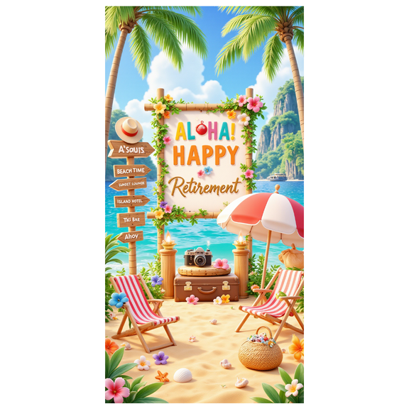 Tropical Decor Happy Retirement Beach Banner Hawaiian Theme Flower Design for Beach Party Summer Celebration Event Decoration
