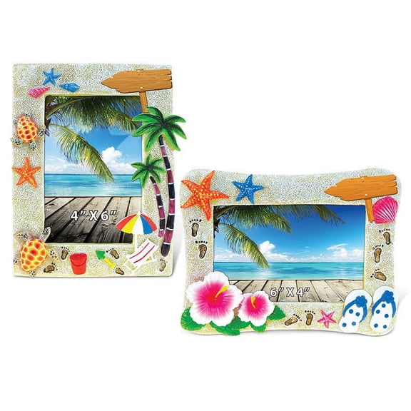 Puzzled Sunny Beach Photo Frame Set - Multicolor Tropical Design, Resin, Magnetic - 6 x 4 inch and 4 x 6 inch