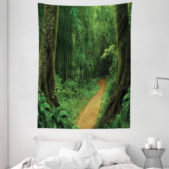 Tropical Decor Wall Hanging Tapestry, Tropical Jungle Forest with Trees Pathway Foliage Wilderness Nature Landscape Picture, Bedroom Living Room Dorm Accessories, 60 X 80 Inches, by Ambesonne