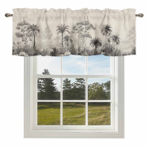 Tropical Dense Forest on Burlap Valances for Windows Rustic Retro Gray Plant Rod Pocket Curtain Valance Window Treatment Short Curtains for Kitchen Living Room,42x12in