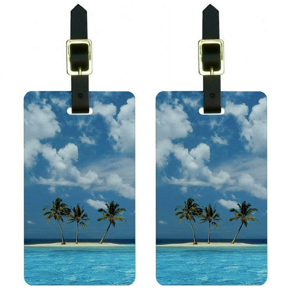 Tropical Deserted Island Beach Ocean Luggage Tags Suitcase ID, Set of 2