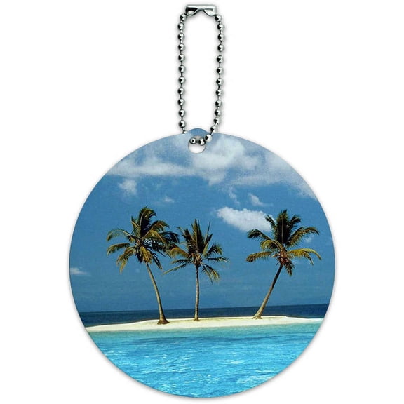 Tropical Deserted Island Beach Ocean Round Luggage ID Tag Card for Suitcase or Carry-On