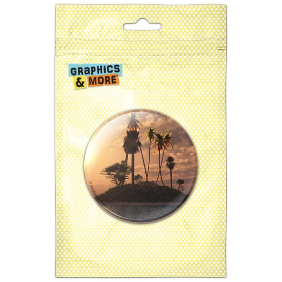 Tropical Deserted Island Palm Trees Ocean Beach Refrigerator Button Magnet