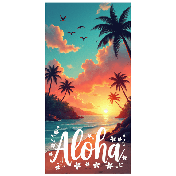 Tropical Design Aloha Beach Sunset Banner for Summer Party Vacation Decor