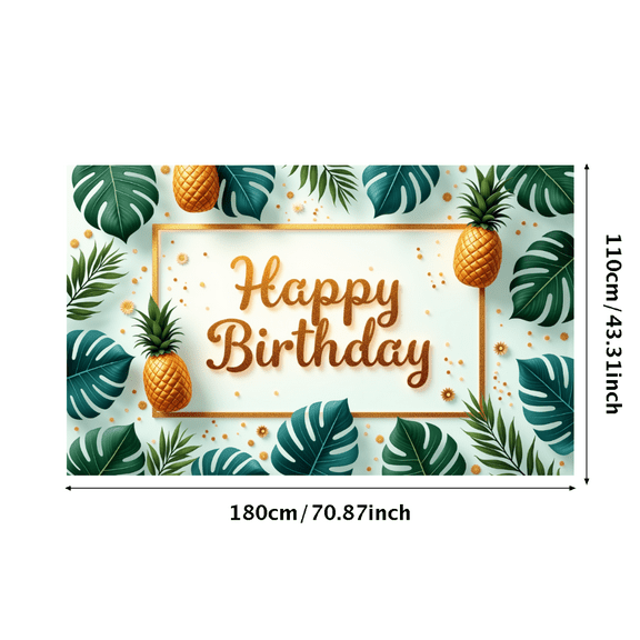 Tropical Design Happy Birthday Banner Pineapple Leaf Decoration Party Banner for Birthday Celebration Summer Event Beach Party
