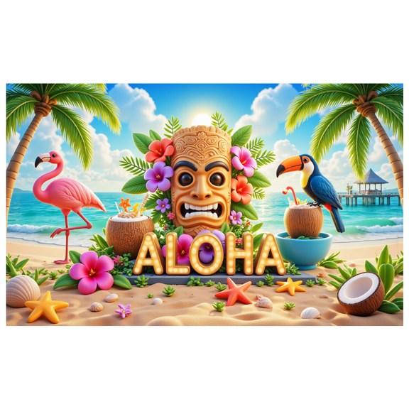 Tropical Design Hawaii Banner Colorful Elements Beach Theme Aloha Banner for Summer Party Luau Event Island Celebration