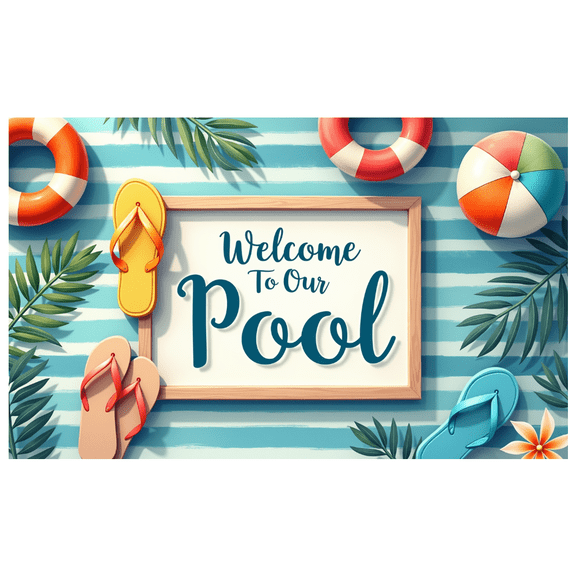 Tropical Design Pool Party Banner Summer Decoration Striped Background Welcome Sign for Poolside Beach Party Outdoor Event