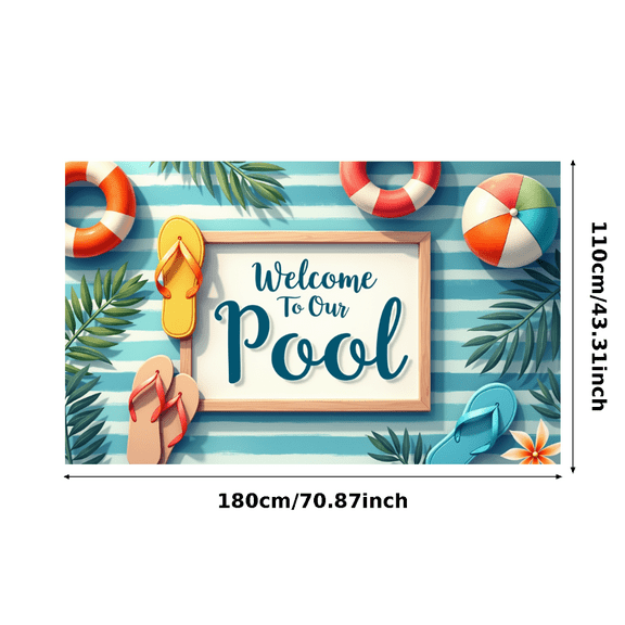 Tropical Design Pool Party Banner Summer Decoration Striped Background Welcome Sign for Poolside Beach Party Outdoor Event