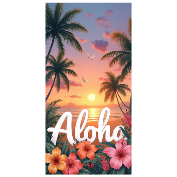 Tropical Design Summer Beach Theme Aloha Sunset Print Palm Tree Florals for Party Event Vacation