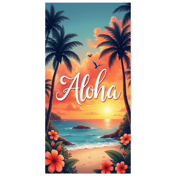 Tropical Design Summer Beach Theme Aloha Sunset Print Palm Tree Florals for Party Event Vacation