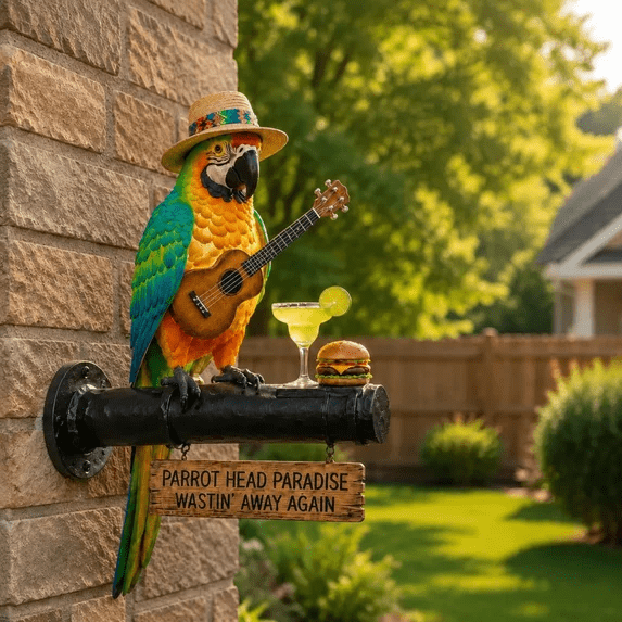 Tropical Desktop Light Statue, Detailed Hand-Painted Island Parrot Tabletop Ambient Light Resin Figurine for Mantel Decor