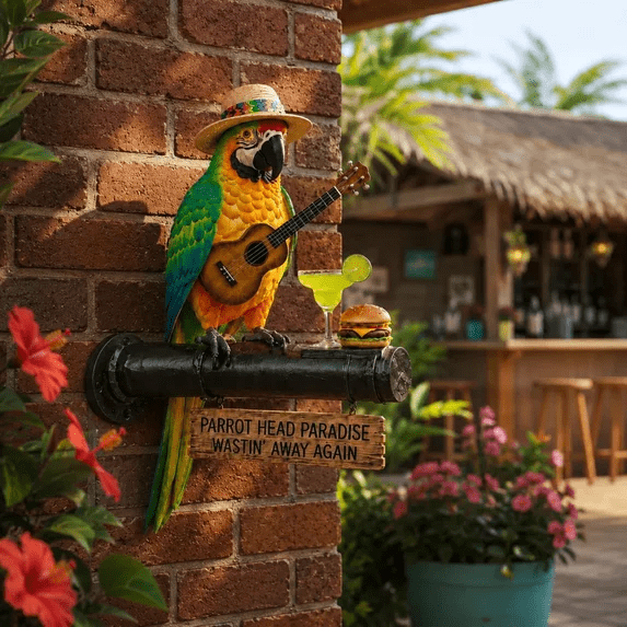 Tropical Desktop Light Statue, Detailed Resin Tropical Island Parrot Table Lamp Soft Mood Light for Entryway Corner Decoration