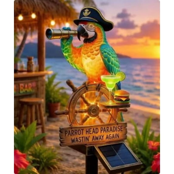 Tropical Desktop Light Statue, Tropical Island Parrot Tabletop Lamp with Cocktail Decor Accent, Warm Indoor Accent Lighting for Home Bar and Workspace (Captain Parrot)