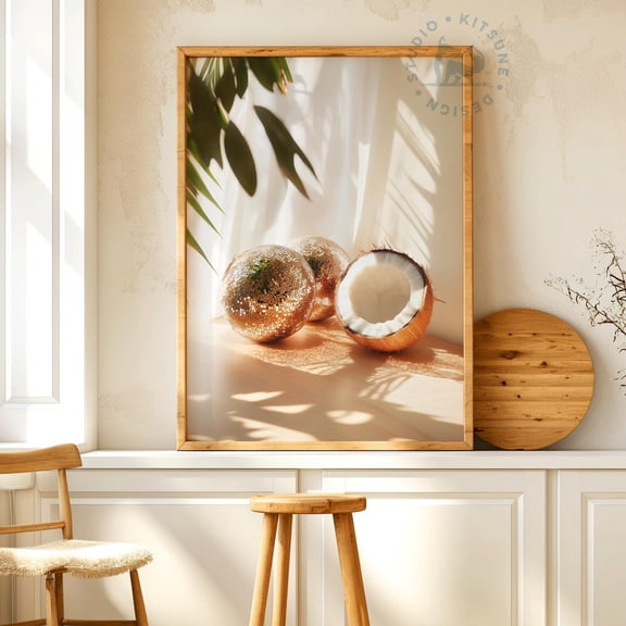 Tropical Disco Coconut Boho Beach House Wall Art, Unframed Canvas Size 16x24