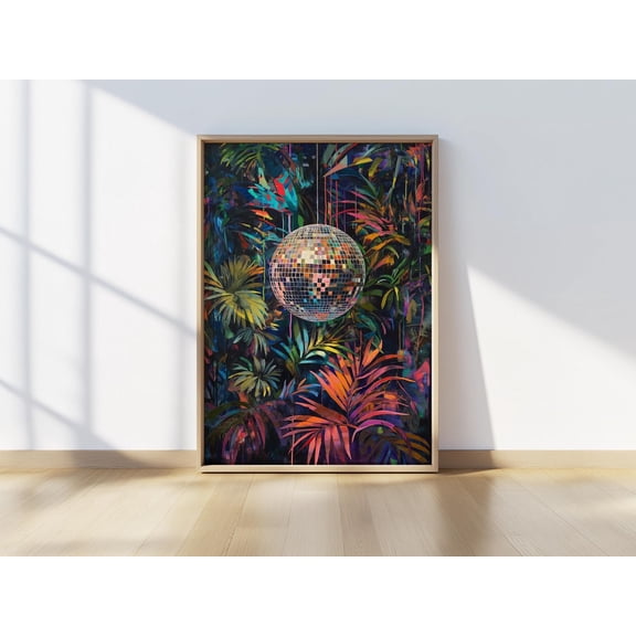 Tropical Disco Mirror Ball 70s Glam Wall Art, Unframed Paper Print Size 24x36