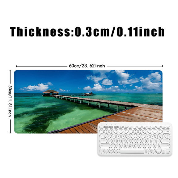 Tropical Dock Scene Mouse Pad 31.5 x 11.82 Inches Rubber Design for Office Desk or Travel Use