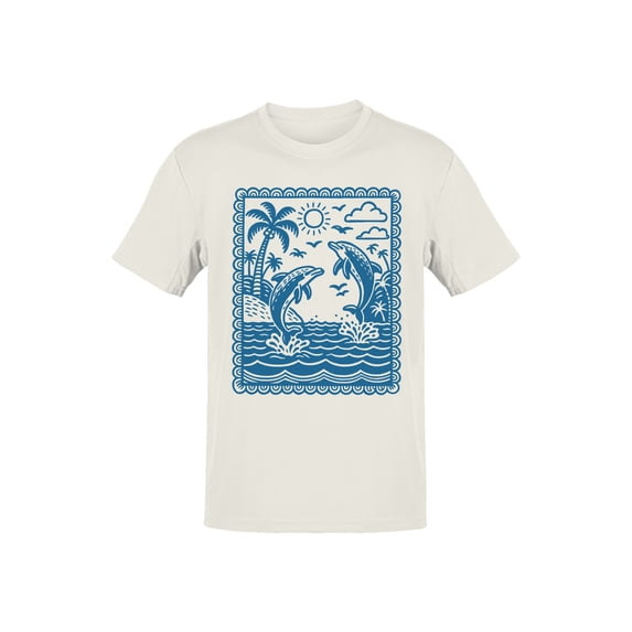 Tropical Dolphins and Palm Scene Men's T-shirt
