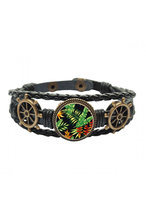 Tropical Drawing Art Leather Braided Ocean Bracelet Wristband