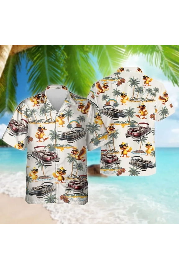 Tropical Duck Unisex Hawaiian Shirts, Funny Duck Summer Aloha Beach Shirt, Animal Lover Pattern Button Down Short Sleeve Shirts.
