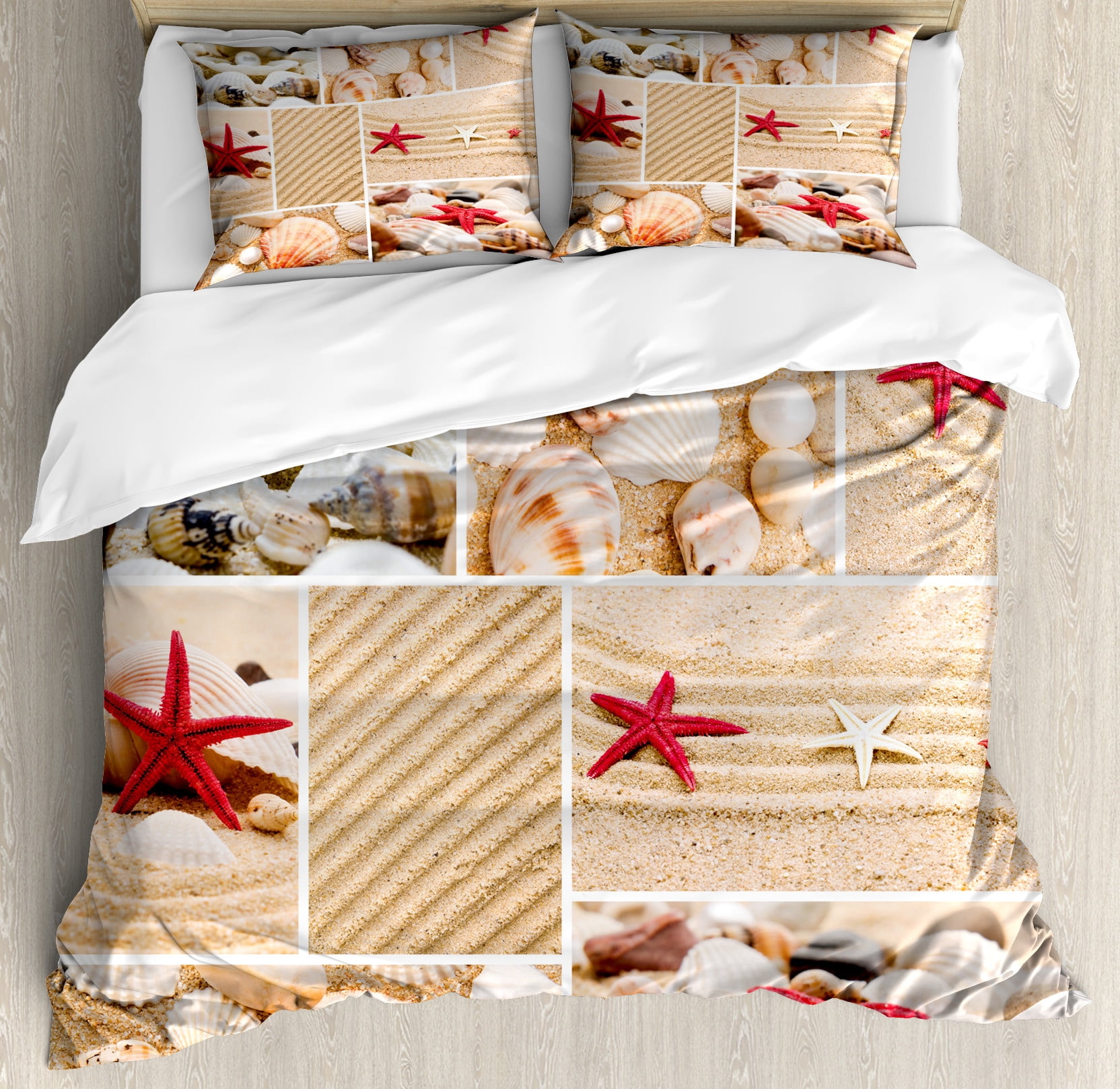 King Size Multicolor Seashells and Starfish Duvet Cover Set
