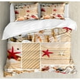 thumbnail image 1 of Tropical Duvet Cover Set, Collage Macro Photos of Seashells Pearls Pebbles and Starfish on Sandy Beach, Decorative 3 Piece Bedding Set with 2 Pillow Shams, Queen Size, Multicolor, by Ambesonne, 1 of 3