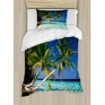 thumbnail image 1 of Tropical Duvet Cover Set, Exotic Maldives Beach with Palms Paradise Coast Vacation Scenery, Decorative 2 Piece Bedding Set with 1 Pillow Shams, Twin Size, Fern Green Turquoise, by Ambesonne, 1 of 3