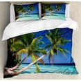 thumbnail image 1 of Tropical Duvet Cover Set, Exotic Maldives Beach with Palms Paradise Coast Vacation Scenery, Decorative 3 Piece Bedding Set with 2 Pillow Shams, Queen Size, Fern Green Turquoise, by Ambesonne, 1 of 3