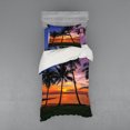 thumbnail image 1 of Tropical Duvet Cover Set, Exotic Palm Trees Pattern with Beach and Ocean Sunset in Hawaii Summer Season, Bedding Set with Shams and Fitted Sheet, 3 Sizes, by Ambesonne, 1 of 3