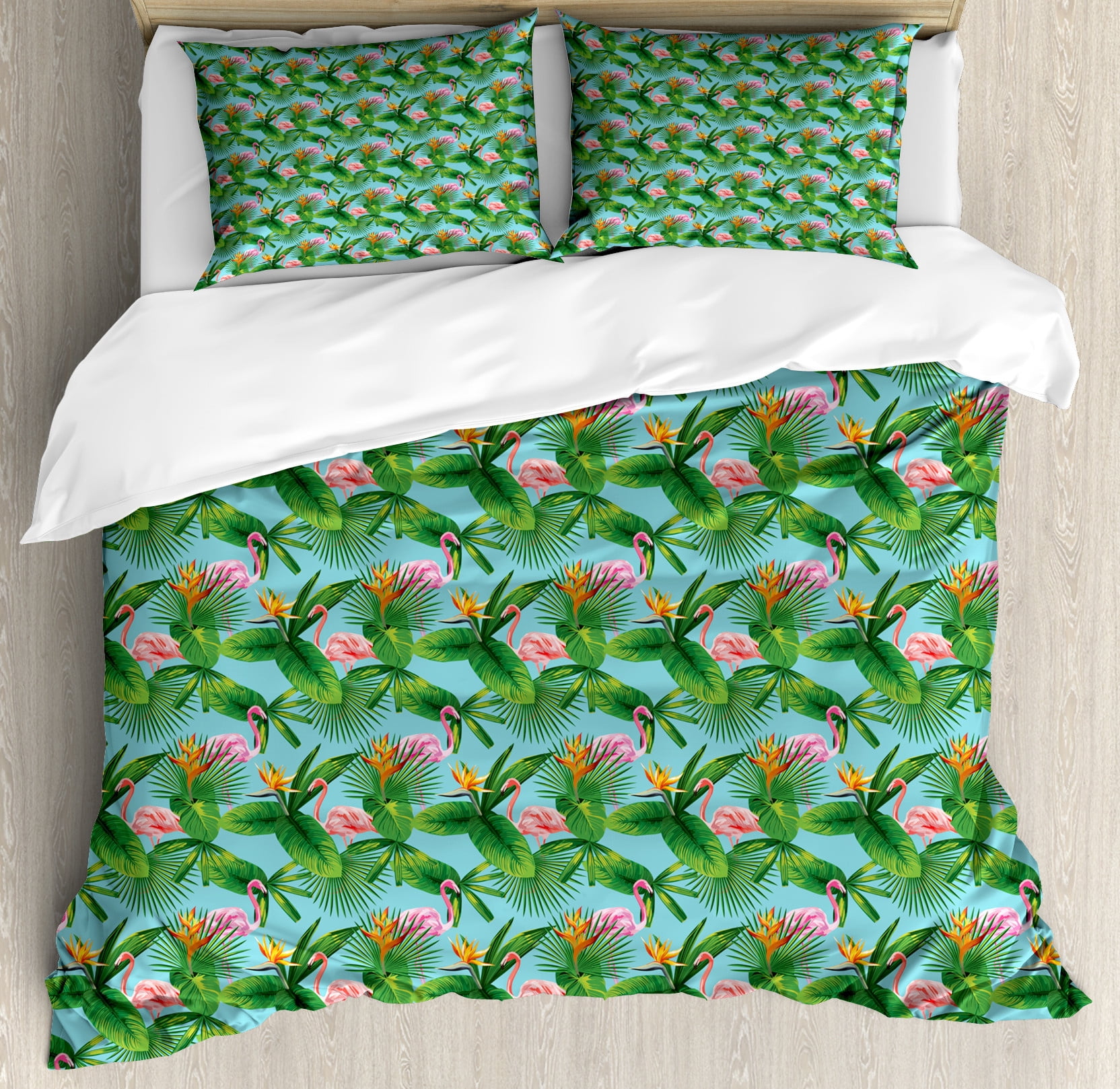 Flamingo Stripe Hawaiian Tropical Pattern Print Duvet Cover Bedding Set