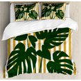 thumbnail image 1 of Tropical Duvet Cover Set, Hawaiian Monstera Leaves on a Background of Vertical Stripes, Decorative 3 Piece Bedding Set with 2 Pillow Shams, Calking Size, Pale Coffee Hunter Green, by Ambesonne, 1 of 3