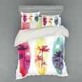 thumbnail image 1 of Tropical Duvet Cover Set, Palm Trees Birds Seagulls Pattern Silhouette Surfboards Seascape, Bedding Set with Shams and Fitted Sheet, 3 Sizes, by Ambesonne, 1 of 2