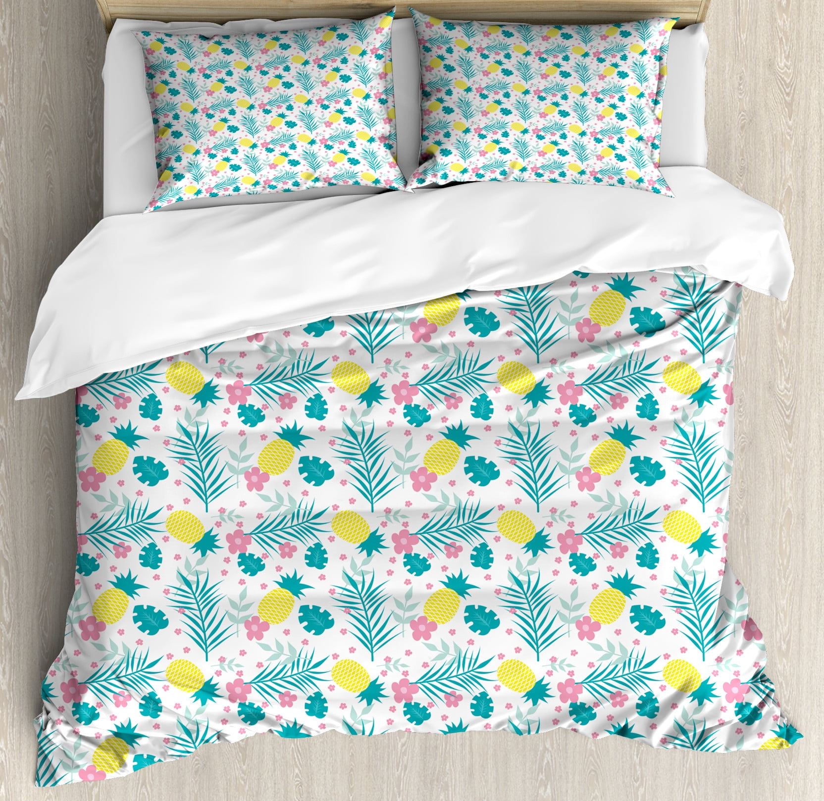 Neon Tropical Palm Leaves Hawaiian Pattern Print Duvet Cover Bedding Set