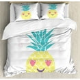 thumbnail image 1 of Tropical Duvet Cover Set Queen Size, Pineapple Design with a Smile and Heart Eyes Tropical Love Themed Fruit Portrait, Decorative 3 Piece Bedding Set with 2 Pillow Shams, Multicolor, by Ambesonne, 1 of 3