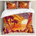 thumbnail image 1 of Tropical Duvet Cover Set, Retro Summertime Typography with Surfboards and Exotic Plants Graphic, Decorative 3 Piece Bedding Set with 2 Pillow Shams, Queen Size, Orange Maroon Bluegrey, by Ambesonne, 1 of 3