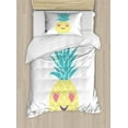 thumbnail image 1 of Tropical Duvet Cover Set Twin Size, Pineapple Design with a Smile and Heart Eyes Tropical Love Themed Fruit Portrait, Decorative 2 Piece Bedding Set with 1 Pillow Sham, Multicolor, by Ambesonne, 1 of 3