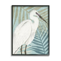 Tropical Egret Botanical Leaves Animals & Insects Graphic Art Black Framed Art Print Wall Art