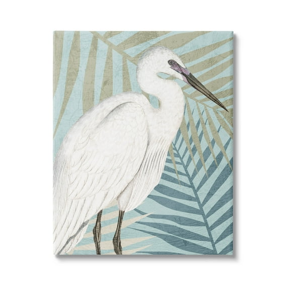 Tropical Egret Botanical Leaves Animals & Insects Graphic Art Gallery Wrapped Canvas Print Wall Art