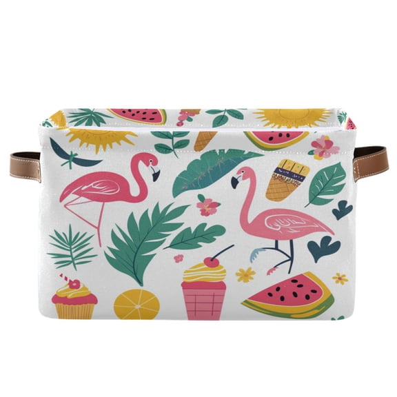 Tropical Elements Icon Foldable Storage Basket,Canvas Fabric Foldable Storage Bins with Handles Open Home Storage Bins Boxes for Toy Book Shelf Closet Baskets