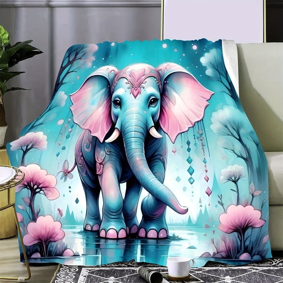Tropical Elephant Print Flannel Throw Blanket All Season Quilted Knit Blanket with Digital HD Animal Design for Sofa Bedroom Multipurpose Super Soft Elephant Pattern Throw
