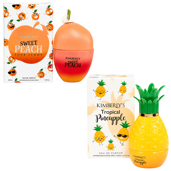 Tropical Escape Duo Perfume Gift Set for Women, Sweet Peach & Tropical Pineapple Eau de Parfum, 2 Pack, 3.4 Fl Oz (100ml) Each, Fruity Floral Fragrance Spray