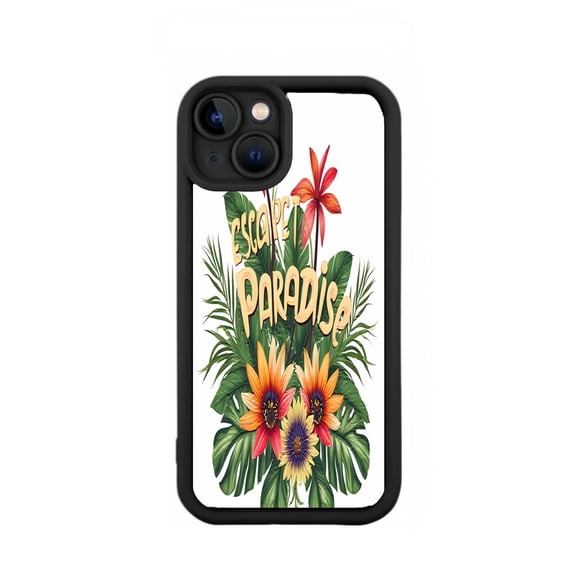 Tropical Escape Paradise iPhone 15 Case - Lightweight Yellowing Resistant Vibrant Green Leaves & Colorful Flowers Design