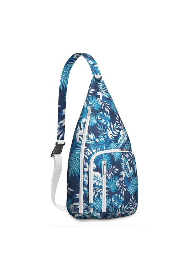 Tropical Escape Sling Backpack - Vibrant Palm Leaf & Hibiscus Print Shoulder Bag, Lightweight for Travel