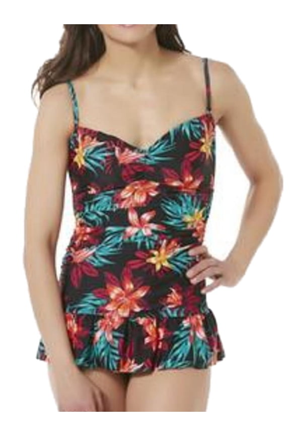 Womens Black Floral Hawaiian Print 1 Piece Swim Suit Size 8