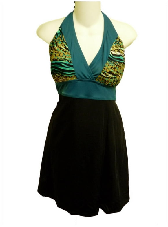 Womens Black Green Banded Swimdress Swimming Suit Swim Dress 20